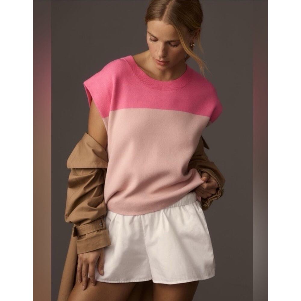 Maeve Anthropologie Muscle Tank Sweater Colorblock Pink Size Medium